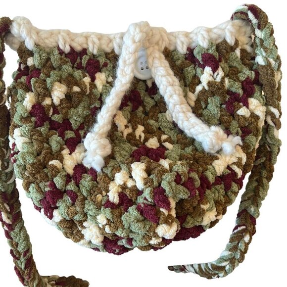 Chunky Knit Shoulder Hobo Bag Crossbody Purse Boho Hippie Cottagecore Mosscore - Picture 6 of 15